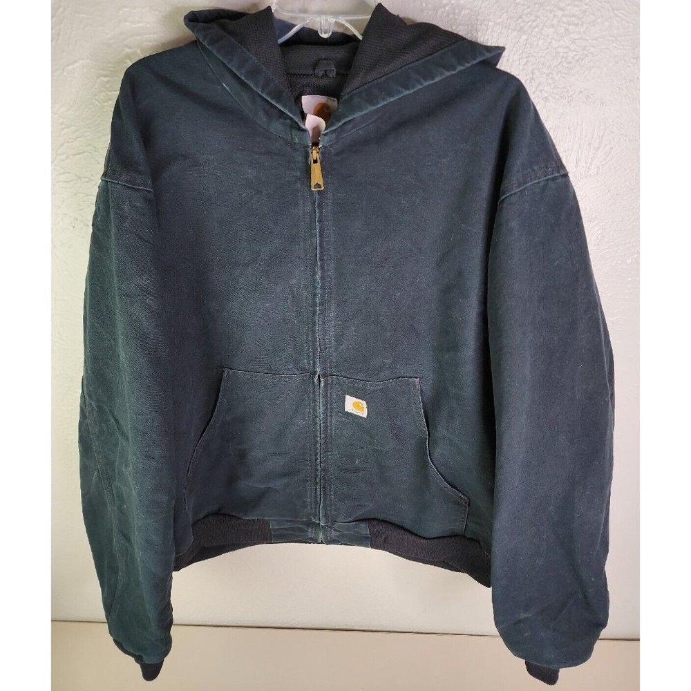 Vtg Carhartt Mens 2X 3X See Measurements Black Hooded Full Zip Barn Jacket GUC